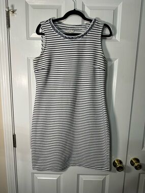 Talbots White and Navy Striped Sleeveless Shift Dress
